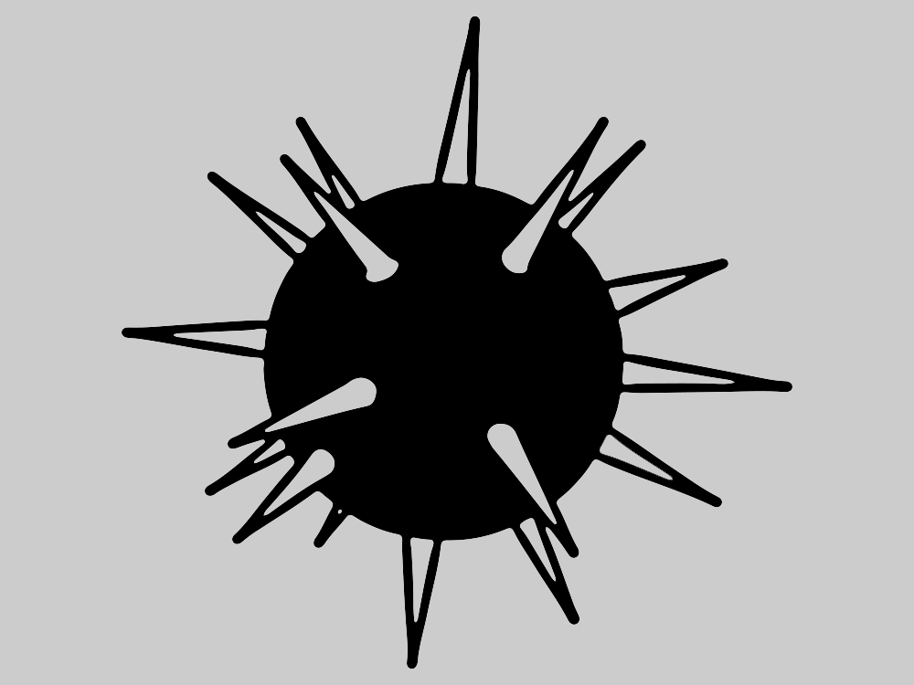 A spiky black ball on a grey background